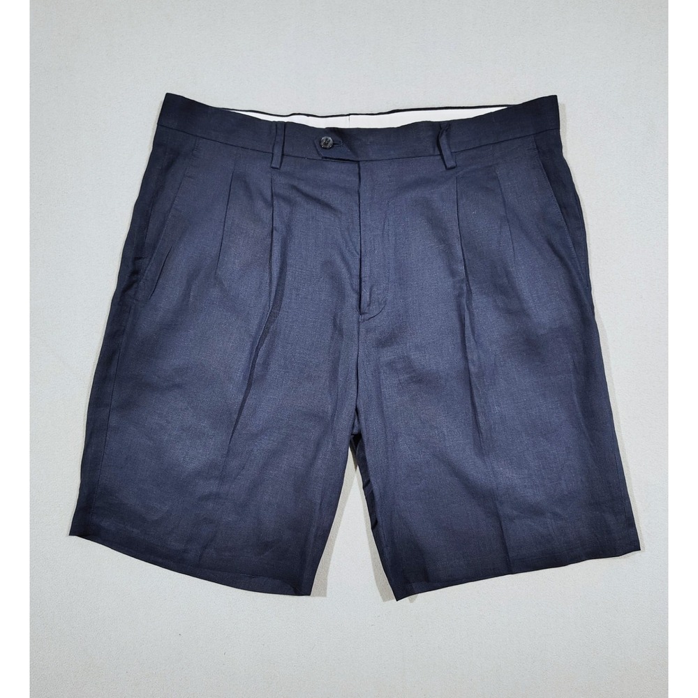 Paul Fredrick Shorts Mens 36 Blue 100% Linen Pleated Classic Fit Preppy Club